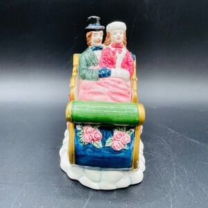 Vintage Winterthur Enesco Ceramic Christmas Sleigh Victorian Couple Sugar Bowl